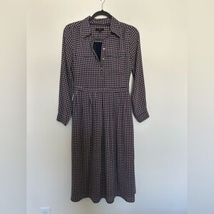 J. Crew Button Front Collared Dress in Navy and Red Geometric Print Size 0